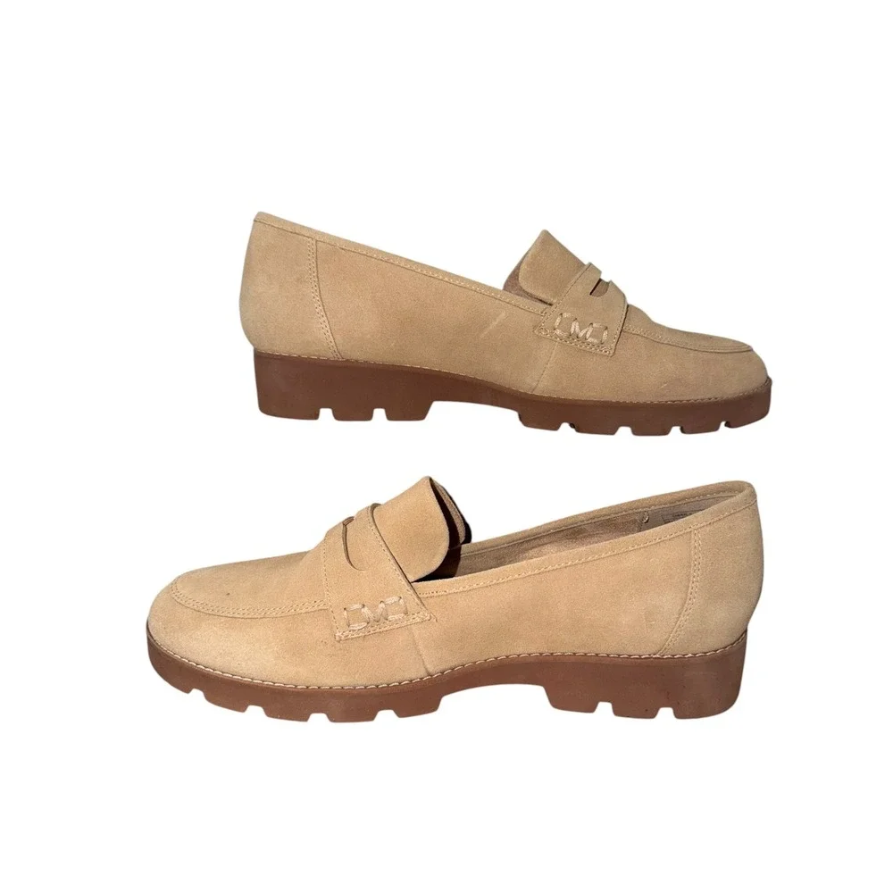 Vionic Cheryl II Suede Penny Loafers Sand Lug Sole Comfort Shoes Women's 11